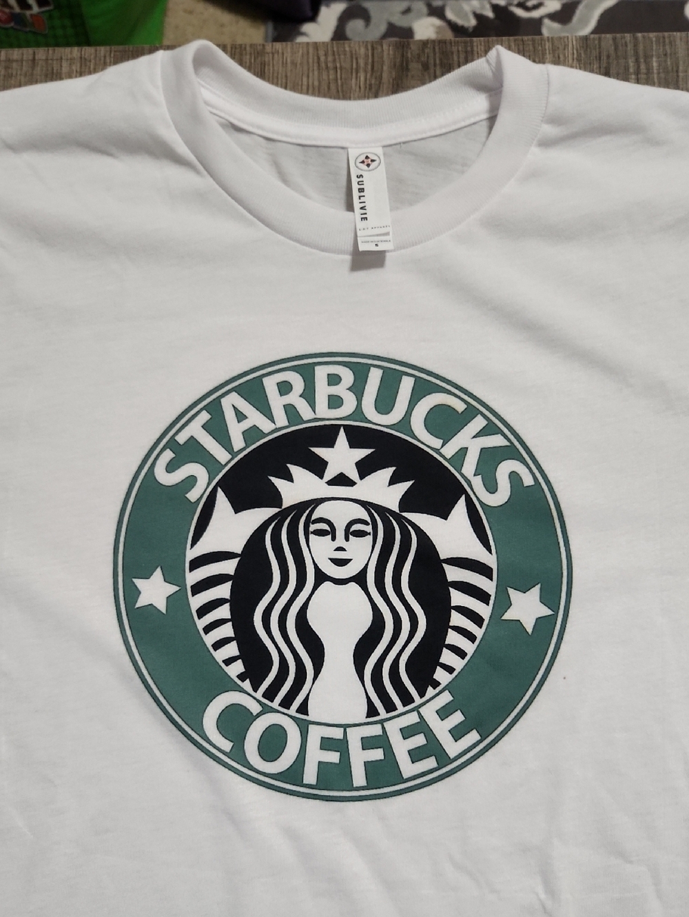 Starbucks White Tee with Green and Black Logo Size Adult Small